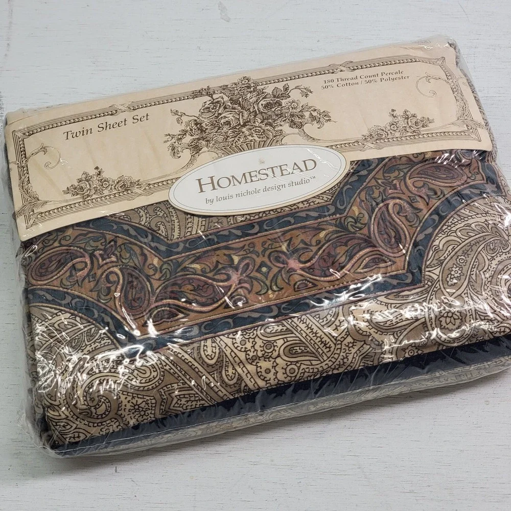 NIP Vintage Louis Nichole Homestead Palatino Twin Percale 180 Thread Sheet Set